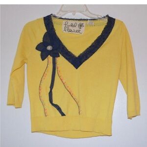 Anthropologie
 Field Flower - Yellow V-Neck Sweater with Black Accents